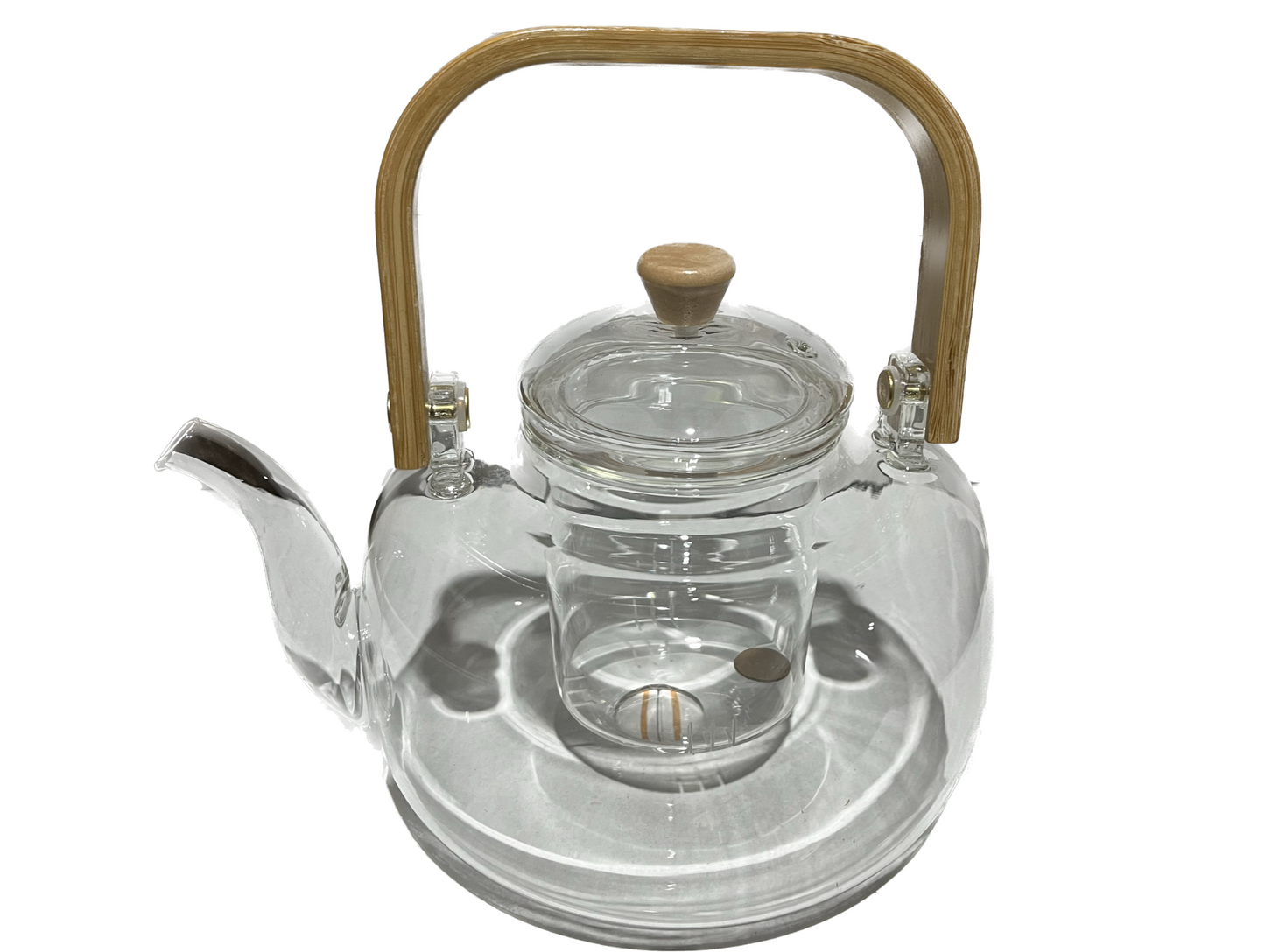 Théière en verre avec passoire et poignée en bois LM32-5