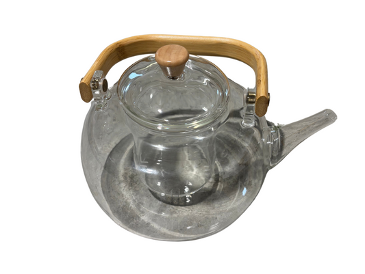Théière en verre avec passoire poignée en bois LM32-3