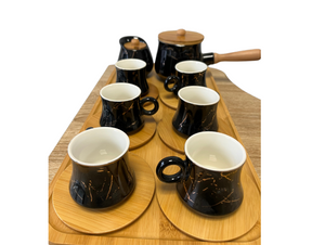 Service complet à café avec plateau en bois (noir)