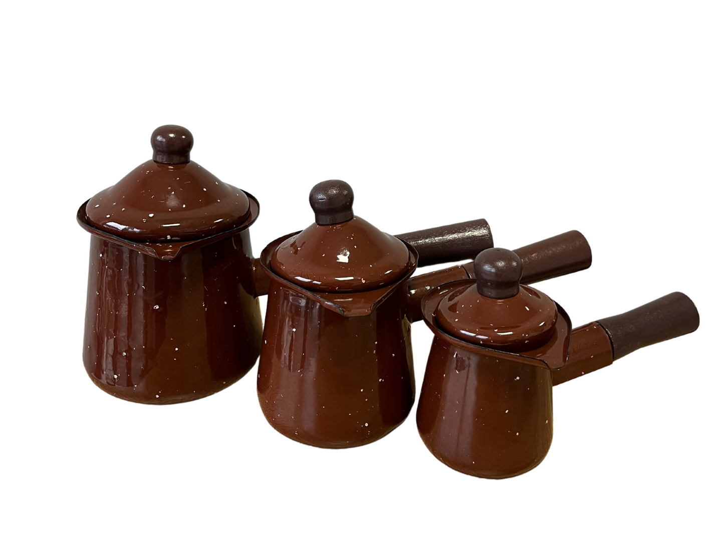 Lot de 3 cafetière en métal avec couverture et main en bois