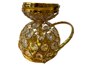 Encensoir rond doré cristal avec main et couvercle