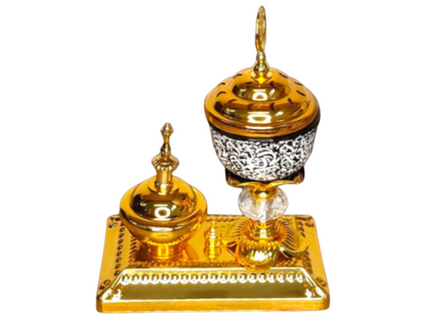 Encensoir rond 2 pièces doré avec base écriture arabe KM15-4