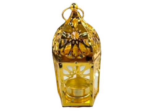 Lanterne ramadan rond en verre decoré doré bougie LM9-2