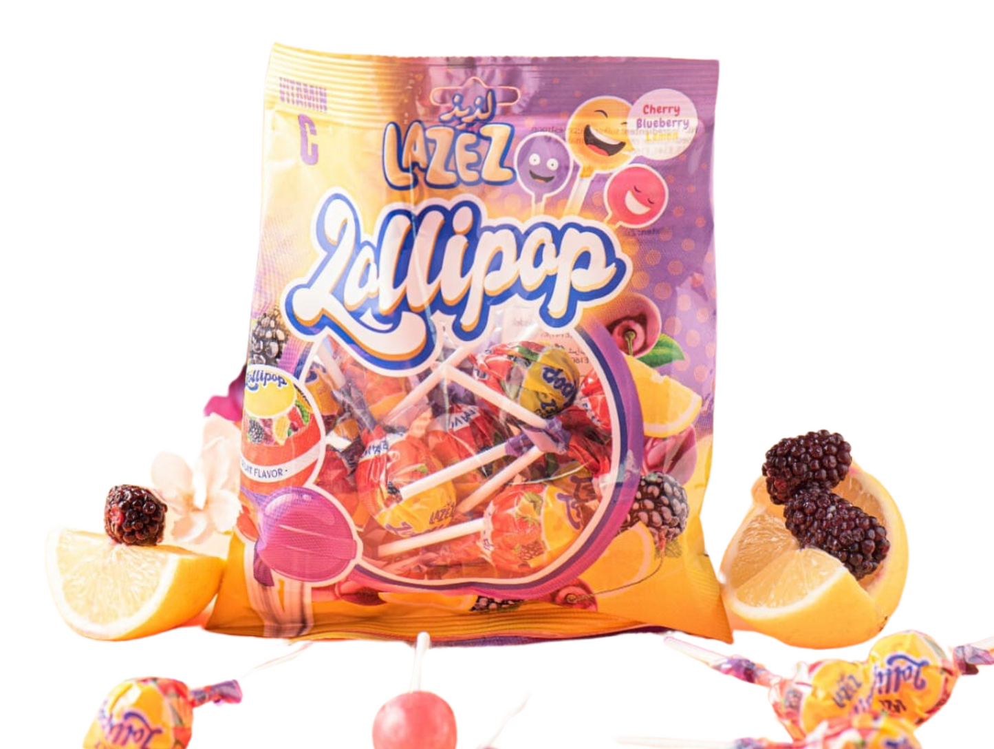 Sucette lollipop (cerise, baies, citron) 13G x8 x30 LAZEZ