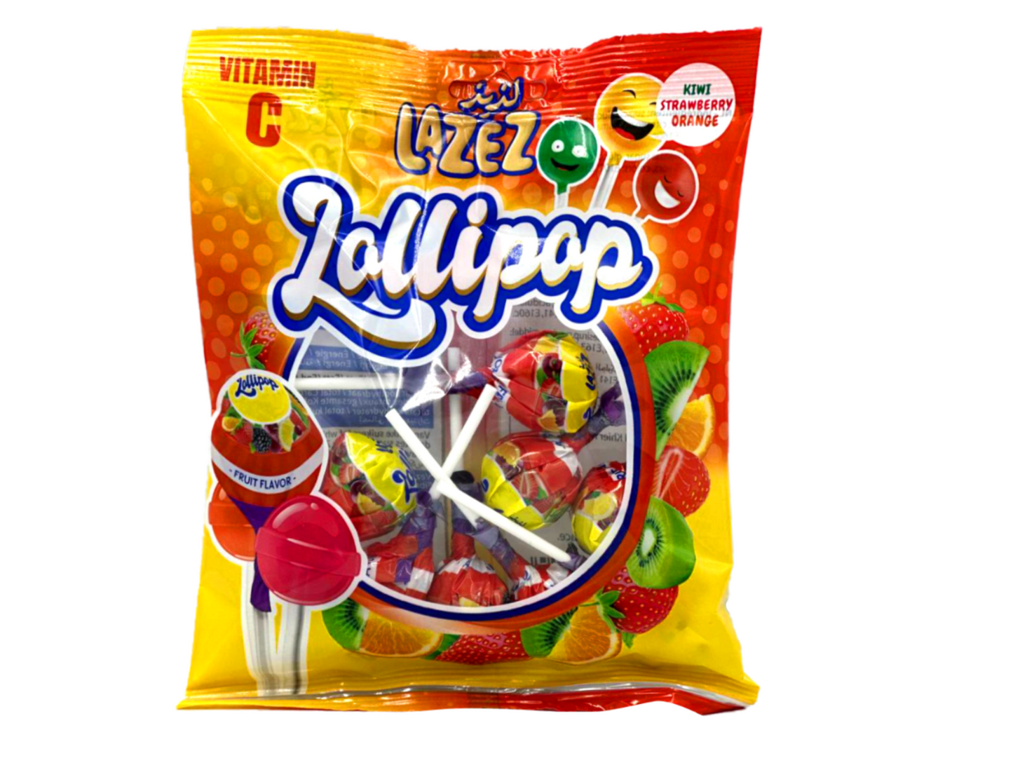 Sucette lollipop (kiwi, fraise, orange) 13G x8 x30 LAZEZ